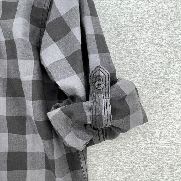 Decree Shirt Mens Large Black Grey Plaid Button Up Roll Tab Sleeve Pockets - Picture 4 of 10